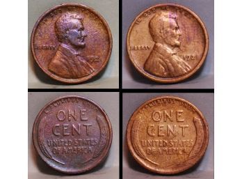 Lot Of 2   1921 Early Lincoln Wheat Cent Penny  VF PLUS (cwe6)