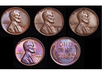 Lot Of 4  1942  1956-D  1956-D   1958-D  Lincoln Wheat Cents NICE Tone! (npo6)