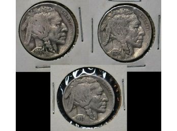 Lot Of 3 Buffalo Nickel Nickels 5C US Coin 1935 1936 1937 GOOD & BETTER Horns (sr)