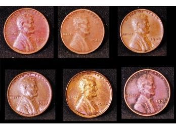 Lot Of 6 Early Lincoln Wheat Cents 1936  1938  1939  1940  1948  1953 Some NICE ONES!  (5thj7)