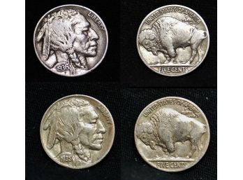 Lot Of 2 1935 1936 Buffalo Nickels Full Date Near Full HORNS Fine Better (tt)