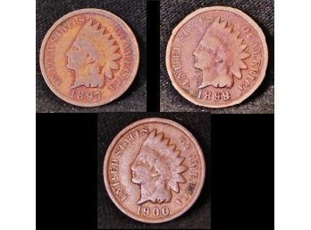 Lot Of 3 EARLY Indian Head Cents / Pennies 1897  1898  1900  VG Nice!  (6opg8)