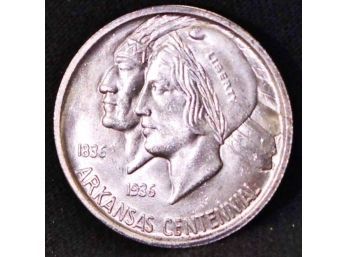 1936-S Arkansas 90 Percent Silver  Commemorative Half Dollar Uncirculated Lustrous! NICE!  (4hmv23)