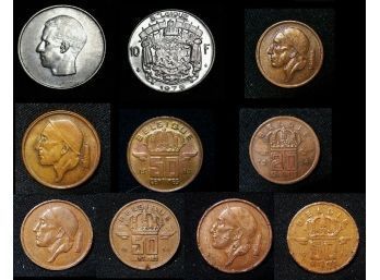 (5) 1975 Belgium 10 Francs & 1955 1957 1983 50 Centimes & 1954 20 Centimes (se5)