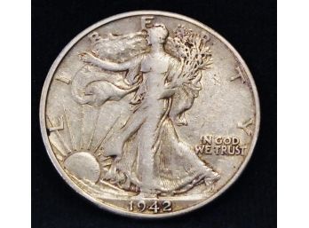 1942-D Walking Liberty Half Dollar 90 Percent Silver XF PLUS / AU !!  (5mxc8)