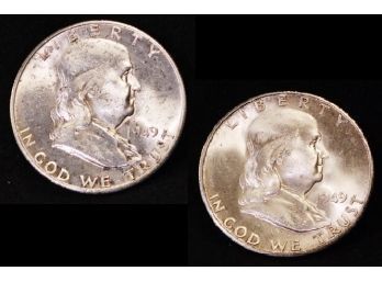 Lot Of 2   1949-S Benjamin Franklin Silver Half Dollars UNCIRC BU  (3yan89)