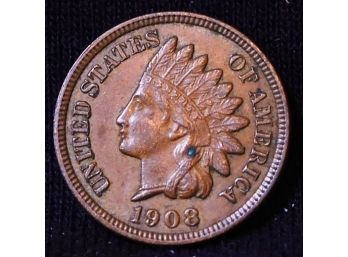 1908 Indian Head Cent / Penny AU Near UNCIR! Full Liberty  Diamonds (try89)