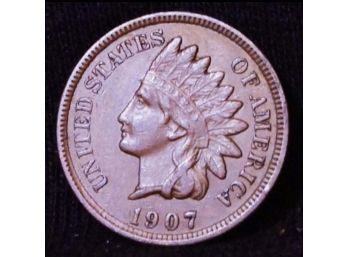 1907 Indian Head Cent XF / AU Full Liberty 4 Diamonds  (8cam10)
