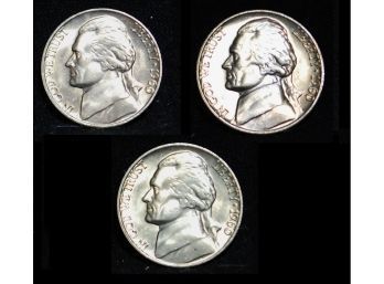 Lot Of  (3)  1960 Jefferson Nickels BU Brilliant Uncirculated GEMS  (pxd1)