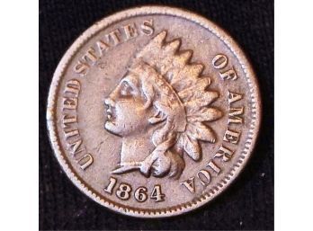 RARE 1864-L Indian Cent Repunched Date VF PLUS  (shr5)