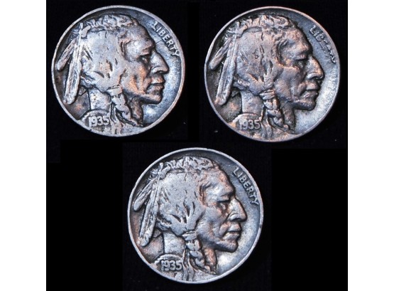 Lot Of 3 Buffalo Nickels  1935   XF / XF Plus NICE!  (2hf21)