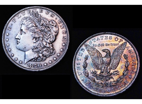 1879-S Morgan Silver Dollar BU UNCIRC Rainbow Toned Full Chest Feathering Super NICE! (swm7)
