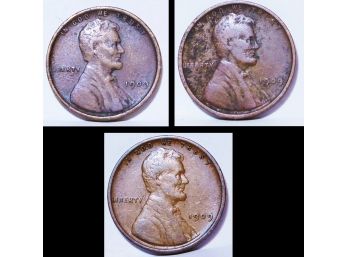 3  1909 Lincoln VDB Wheat Cents / Pennies NICE LOT! (4ayl2)