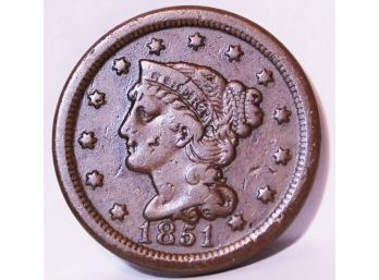 1851 Braided Hair Large Cent Fine  (6jad9)