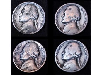 4 Silver War Nickels 1942  1943-D 1944-D  1945-S  (20cab)