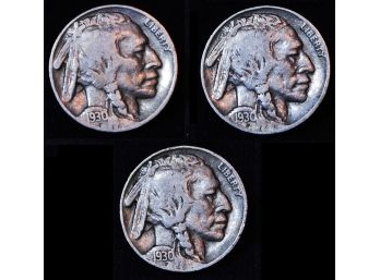 Lot Of 3 Buffalo Nickels  1930   XF / VF Plus NICE!  (9uew8)