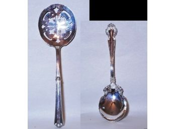 Ornate Silverplate Wm Rogers Star Bonbon Spoon & Pastry Server W Sterling Handle