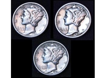 3  1937 P/S/D  Mercury Silver Dimes NICE LOT! (chm5)