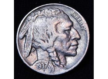 1937-D Buffalo Nickel VF Plus FULL HORN ERROR MIS STRIKE? Super!  (dmc31)