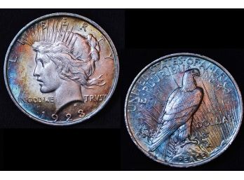 1923 Peace Silver Dollar RAINBOW TONING Beauty! BU Uncirc (2mdc5)