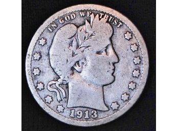 1913 Barber Silver Quarter (55jos3)