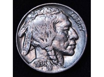 1936 Buffalo Nickel UNCIRC FULL HORN BU / AU Superb Coin!  (7cmo8)