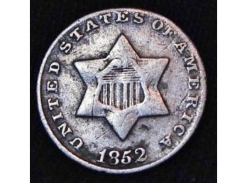 1852 Three Cent Silver Trime VF Plus Nice Coin!! (6tck2)