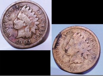 2 Indian Head Cents / Pennies 1865  1903  (1fab5)