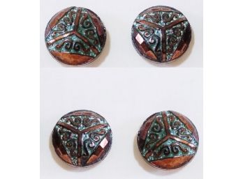 4 Antique / Vintage R. Clark Carnival Glass Buttons