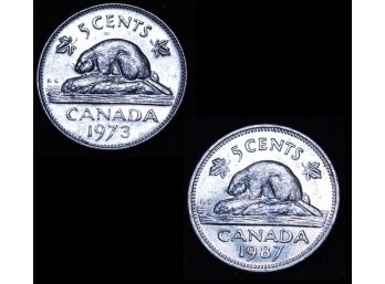 2 Canada Nickels 1973  1987  BEAVER (shr5)