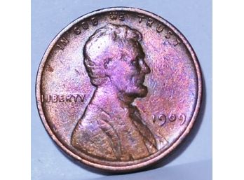 1909 Lincoln VDB Wheat Cent / Penny Rainbow Toning (3dha6)