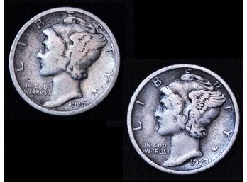 2  Mercury  Silver Dimes 1923   1926-D EARLY DATES! (3grt8)