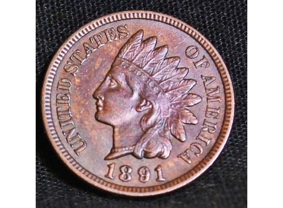 1891 Indian Head Cent Penny AU Near Uncirc 4 DIAMONDS! Nice! (5eew2)