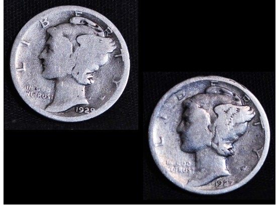 2  Mercury Silver Dimes   1929-S  1927-D   (shr5)