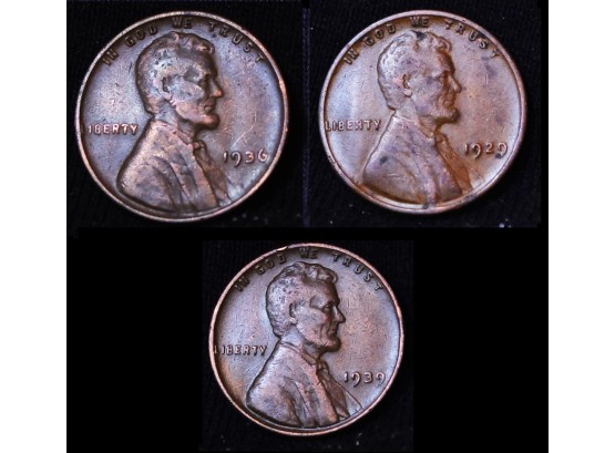 3  1929  1930  1939  Lincoln Wheat Cents NICE LOT Early Dates! (6jda2)