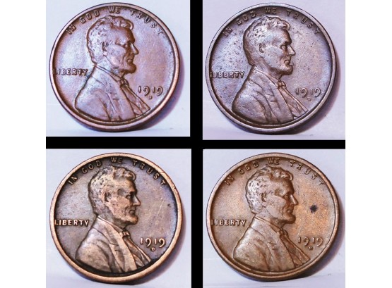 4   1919-D  Lincoln Wheat Cents NICE LOT Early Date! (7hah3)