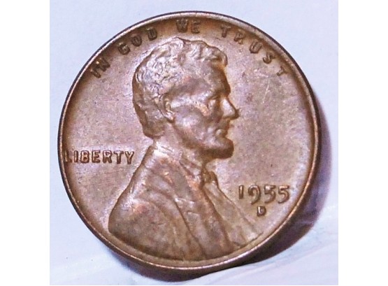 1955 Lincoln Cent UNCIRC ERROR COIN 'Filled 5'  (1apc4)
