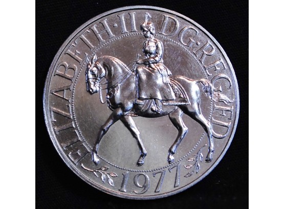 1977 British Eliz II / Silver Jubilee 25 New Pence Equestrian Coin BU Wow! (6bab4)