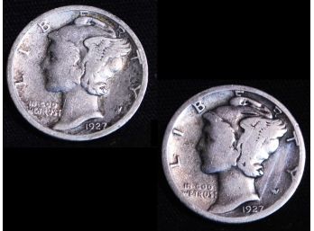2 Mercury Silver Dimes 1927-D 1927-S  EARLY DATES  (8cam10)