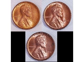 3  1947 P/D/S  Lincoln Wheat Cents UNCIRC  BU (6tck2)