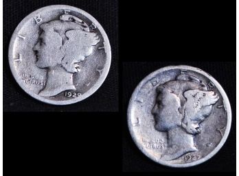2  Mercury Silver Dimes   1929-S  1927-D   (shr5)