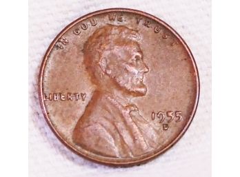 1955-D Lincoln Wheat Cent ERROR Filled 5 In Date Uncirc / XF (5ads2)