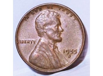 1955 Lincoln Cent UNCIRC ERROR COIN 'Filled 5'  (1apc4)