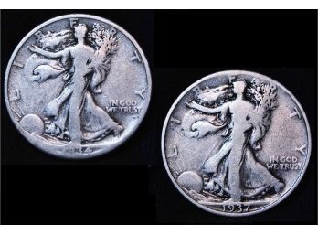 2  Walking Liberty Silver Half Dollars 1934-S  1937  (and67)