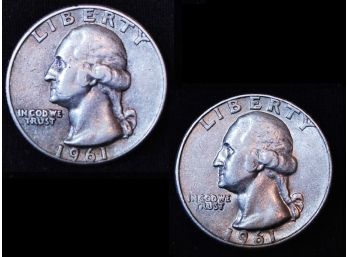 Lot Of 2  1961-D  Washington Silver Quarters BU & AU (3cwq5)