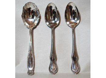 Vintge Holmes & Edwards Spoons & Hamilton Sugar Shell Silverplate ORNATE BEADED