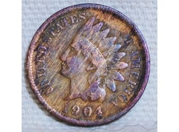 1904 Indian Head Cent Penny RAINBOW TONING  Nice! (2crl8)