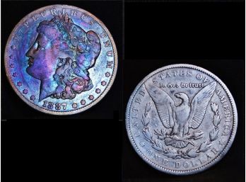 1887 Morgan Silver Dollar Rainbow Toning!  NICE!  (9uew8)