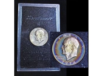 1974-S US Mint Eisenhower Proof 40 Percent Silver Dollar RAINBOW TONING (3asc3)