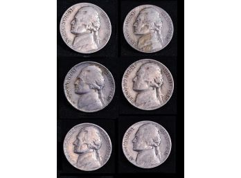 6 Jefferson Nickels 1940's  (6hmb9)